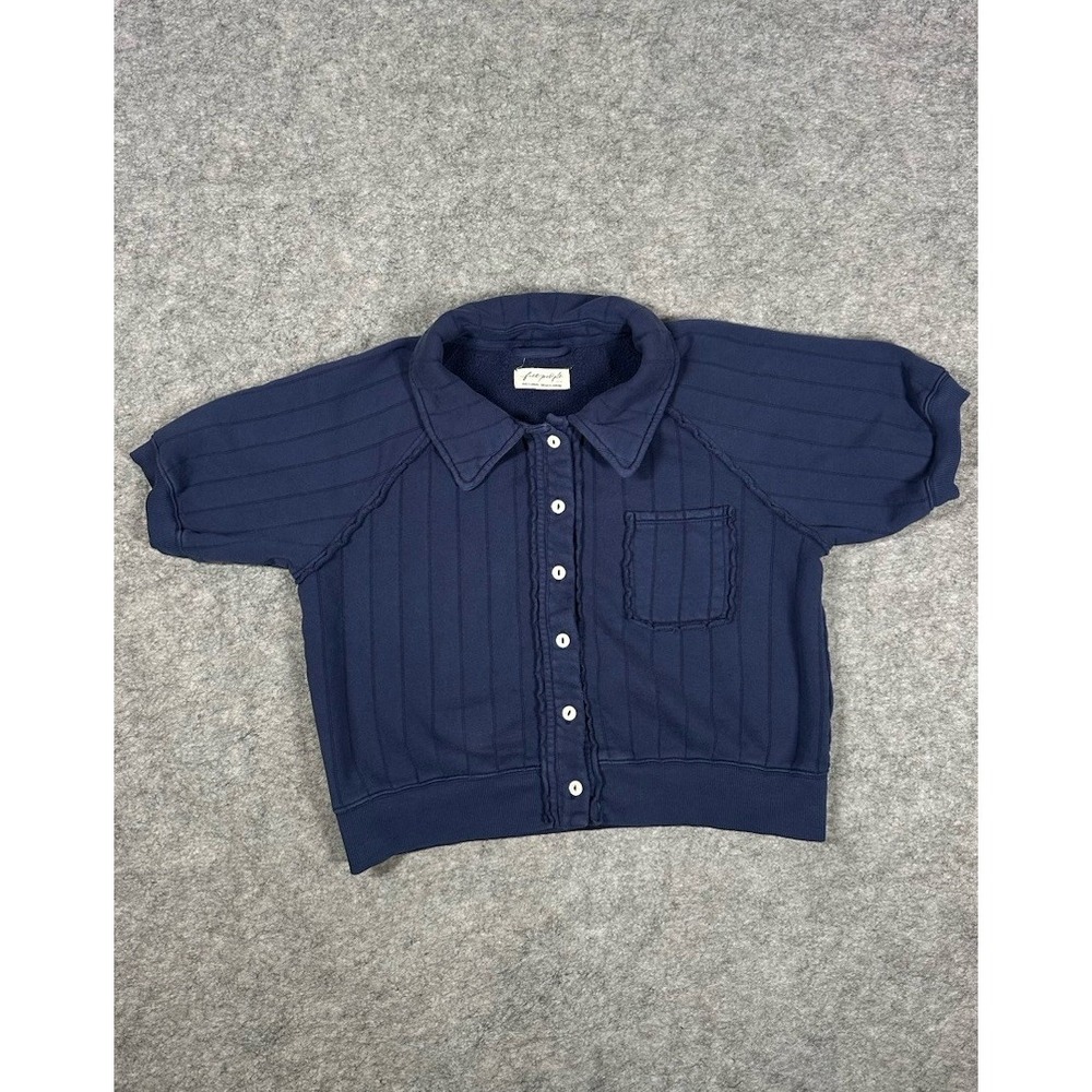 Free People On Point Sweatshirt Polo Cropped Navy Size Medium